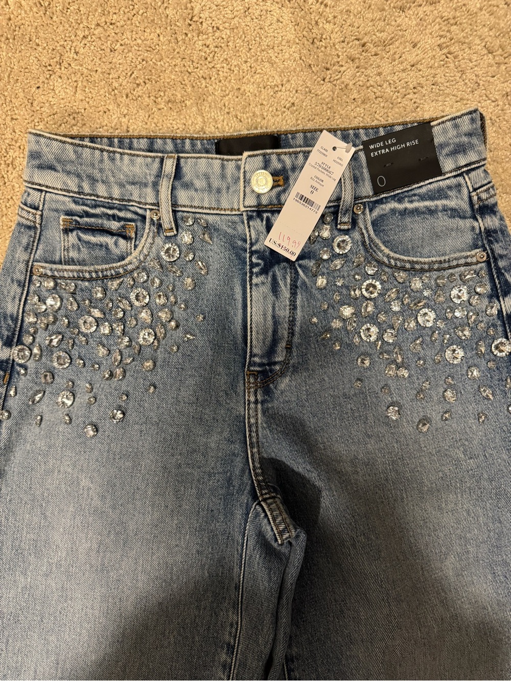 Embellished Light Blue Wide Leg Jeans - White House Black Market